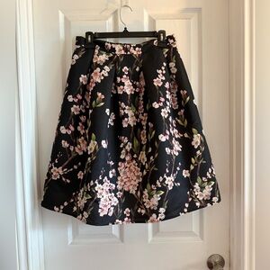 Alya Black and Pink Pleated Midi Skirt Size Large Floral Boho Cottage Classic